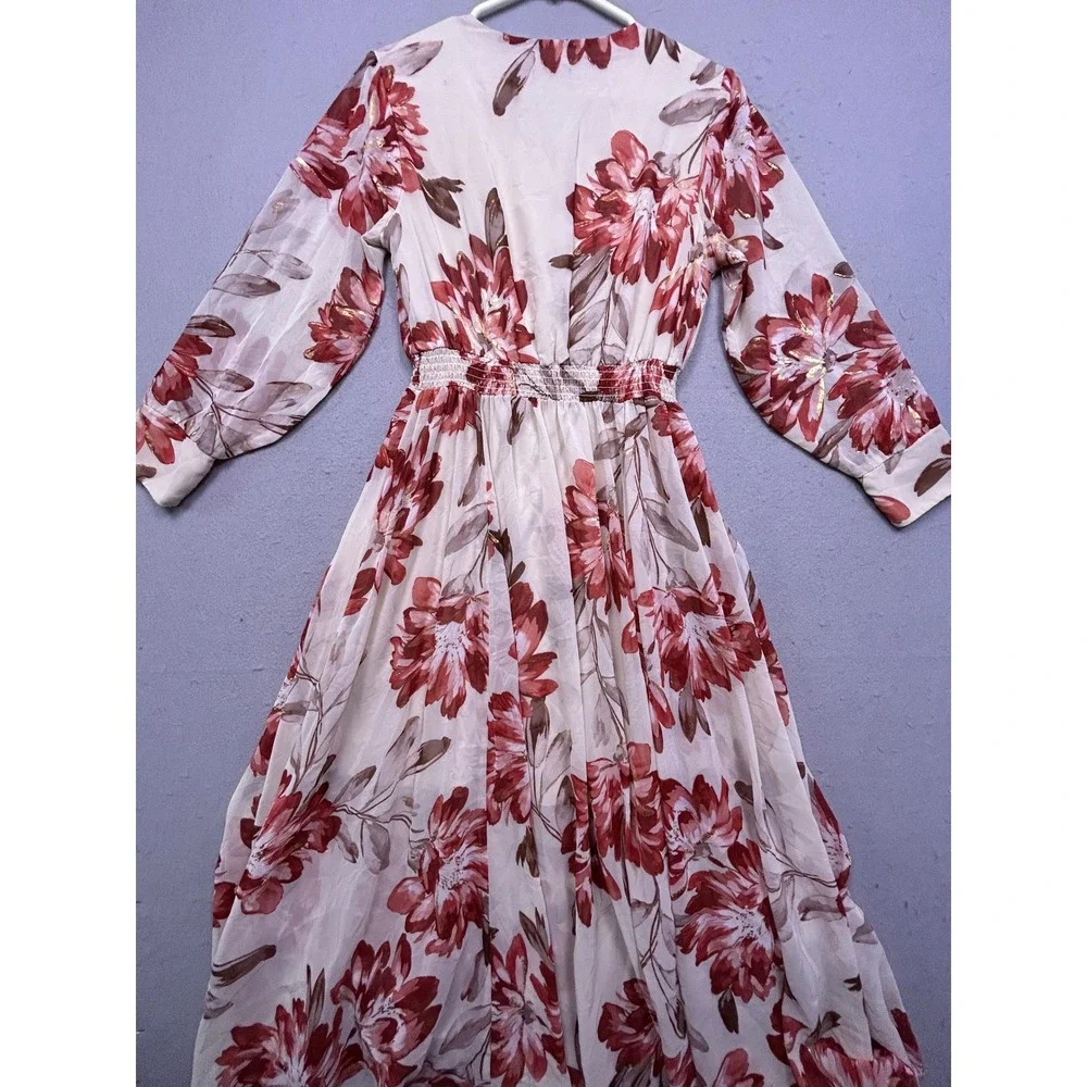 Alexa B Maxi Dress Chiffon Floral Red Gold 4P Womens